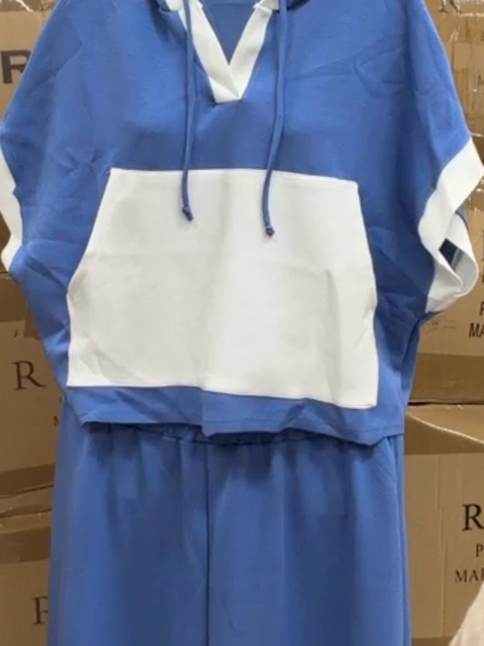 Blue and White Hooded modal 2 piece set
